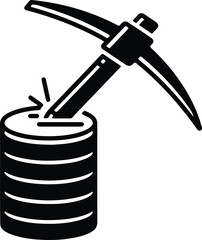 Pickaxe strikes cryptocurrency coin stack vector illustrator