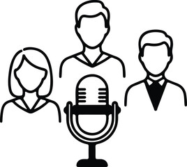 Podcast recording audio with microphone and people vector illustrator