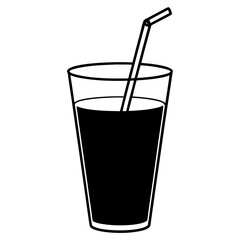 Minimal vector illustration of a glass of orange juice with straw, flat style, white background