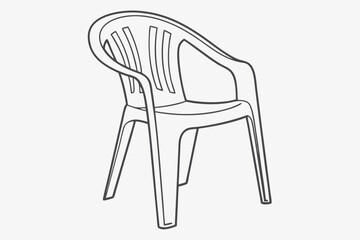 Outline Drawing of a Plastic Armchair with Slatted Back and Arms Keywords: armchair, outline, drawing