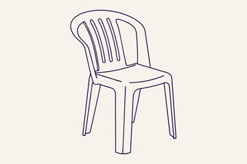 Outline Drawing of a Plastic Stackable Chair with Slatted Back Keywords: chair, outline, drawing, plastic