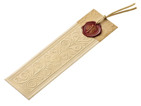 Bookmark with wax seal isolated on transparent background