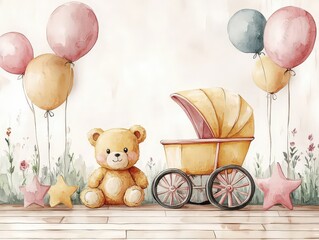 Watercolor Invitation Card Design for a Baby Birth Party – for a Girl and a Boy.