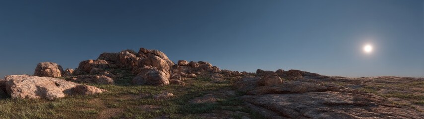 Obraz premium Exported rocky desert under clear sky hdri panoramic view nature landscape stunning environment