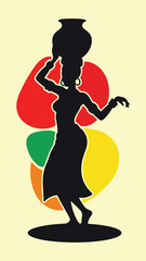 Stylish African vector illustration of graceful woman carrying vessel with cultural ethnic design