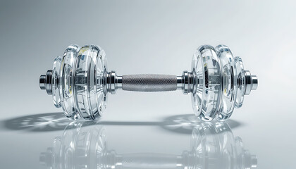Glass Dumbbell Filled With Euro Banknotes On Reflective Surface fitness weightlifting