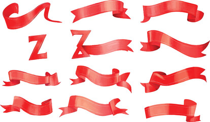 Obraz premium Assortment Of Red Watercolor Ribbons And Banners In Various Shapes On White paint