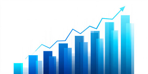 Business growth chart with blue bars and up arrow on white background. Success, progress and financial growth concept illustration. design element. successful business plan.