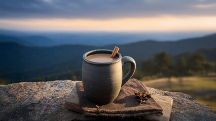 Handmade Ceramic Mug in Nature, An Artisanal Lifestyle Photo for a Pottery Studio's Holiday Marketing