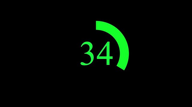 Countdown timer number ,0 to 67 seconds circular countdown digital electronic timer. counting down with green numbers and circle marking time ...