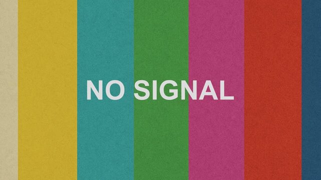 No signal old vintage TV Retro television screen with colorful test bars and no signal message. Vintage television broadcast screen displaying colorful

