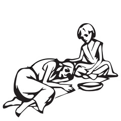 Poor Man Sitting Hungry on Ground  Poverty and Hunger Awareness Illustration