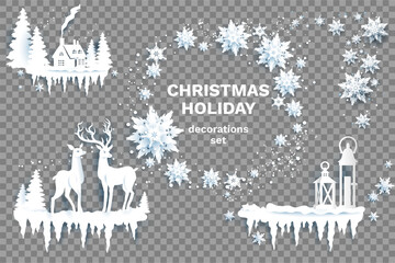 Winter decoration elements set