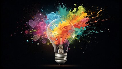 A vibrant light bulb explosion of colorful paint and energy