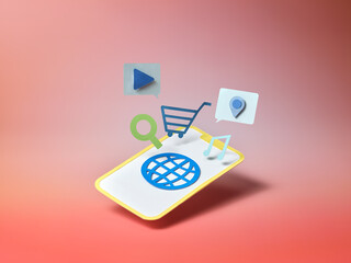 A phone displays application icons, symbolizing the digital world