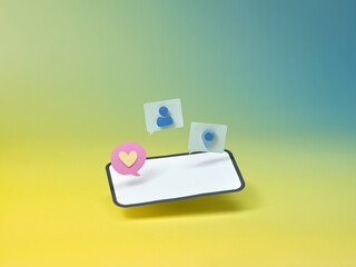 Smartphone displaying floating social media notification