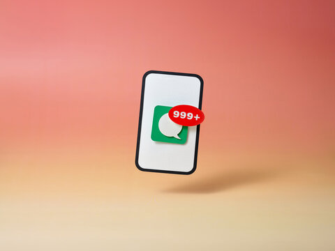 Smartphone with paper craft text message notification on screen 