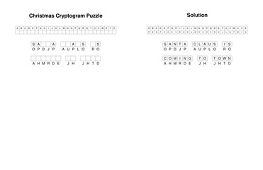 Christmas cryptogram puzzle with solution displayed  