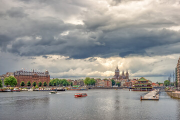 Dramatic Clouds Over Cityscape of Amsterdam