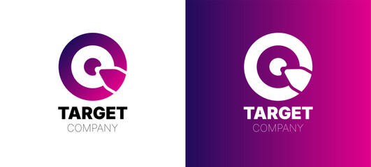 Target logo Design Template With Circle. Red Aim, Arrow, Idea Concept, Perfect Hit, Winner, Target Goal Icon. Success Abstract Pin Logo.