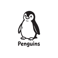 Cute Outline Penguin Vector Pack