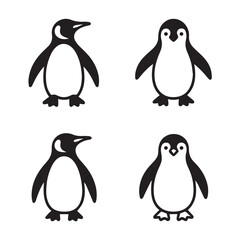 Simple Black and White Penguin Icons Set