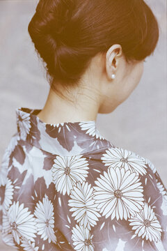 Elegant Woman in Floral Japanese Yukata