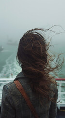 Windy day on ferry.