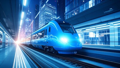 Fototapeta premium Futuristic train in urban tunnel