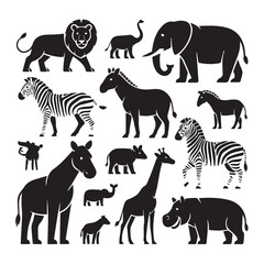 Zoo Animals in Silhouette Illustration