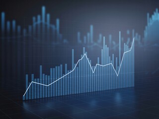 3D bar graph with rising trend line on a dark background chart data