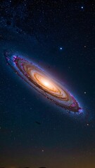 Spiral galaxy in deep space, vibrant colors, and stars
