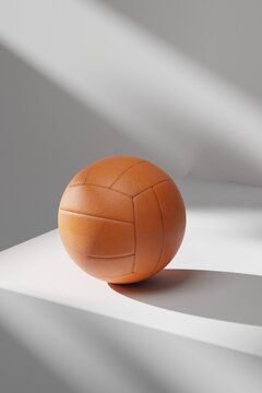 Textured orange ball on white surface with shadows