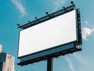 A large blank billboard against a city skyline.