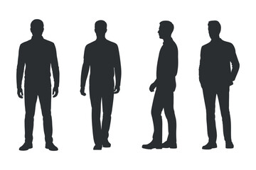 Diverse Vector Silhouettes of Men Standing in Various Poses on White Background for Design Projects