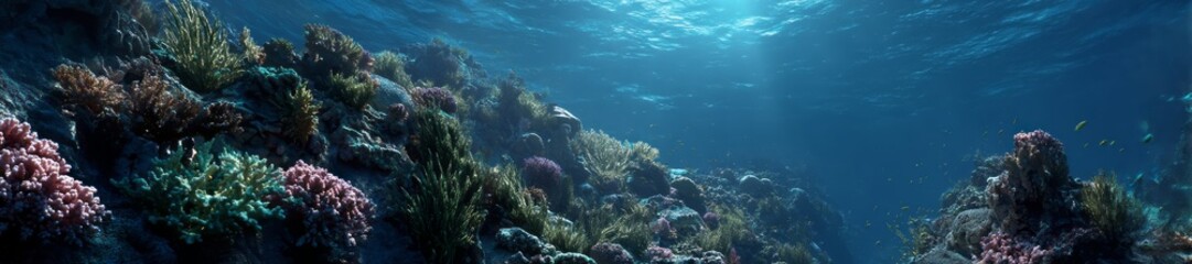 Obraz premium Underwater coral reef ecosystem ocean hdr panoramic view vibrant marine life serene environment