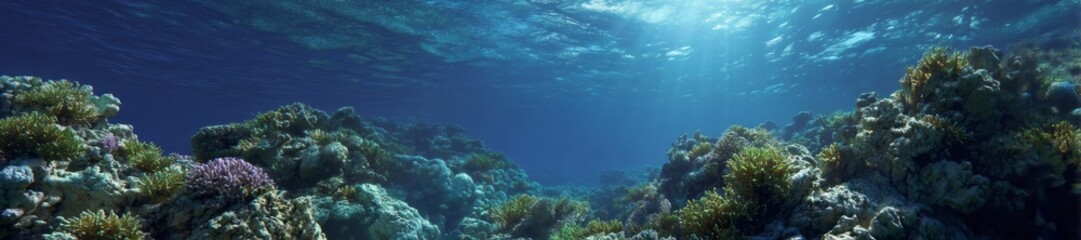 Underwater coral reef ecosystem hdri panoramic view tropical ocean scenic nature vibrant marine life