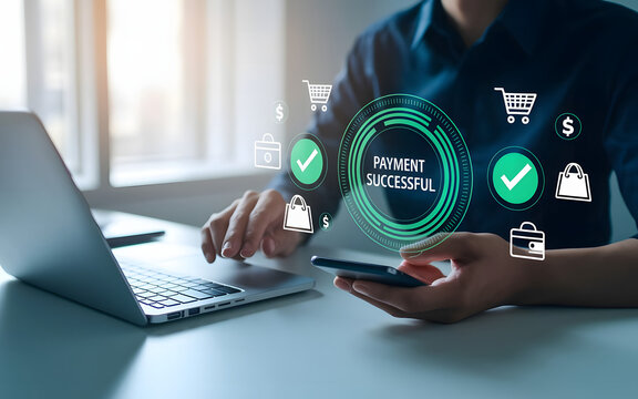 Digital payment success with instant transaction confirmation on smartphone