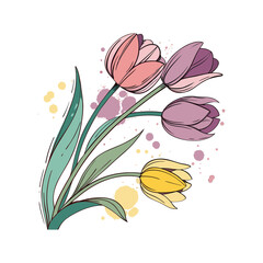 tulip flower bouquet watercolor illustration.