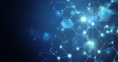 Obraz premium Blue Abstract Background With Glowing Hexagons and Lines in a Digital Network Setting.