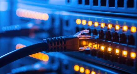 Network cable plugged into a server switch