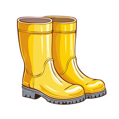 Yellow rubber boots color vector illustration. Protective footwear for rain and mud in autumn weather on an isolated background.