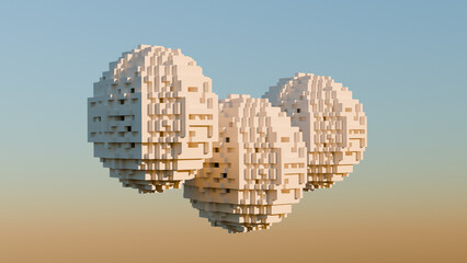 Abstract Floating Geometric Shapes Under a Clear Sky