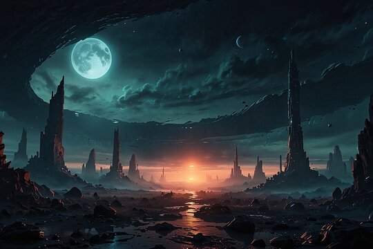 night landscape with moon