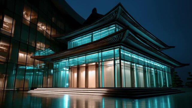Cyberpunk-style Modern Oriental Architecture Night View