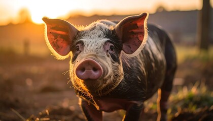 A pig at sunrise