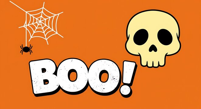 Spooky halloween boo text with spider and skull