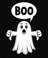 A cute cartoon ghost saying boo with thumbs down