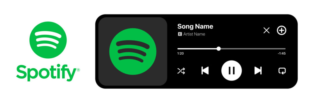 Spotify Music Player UI Mockup with Playlist Album Cover Playback Controls Search Library Podcast Streaming Interface Vector Design