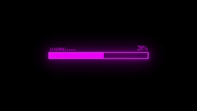 Neon purple loading bar animation with percentage indicator on black background digital progress indicator concept